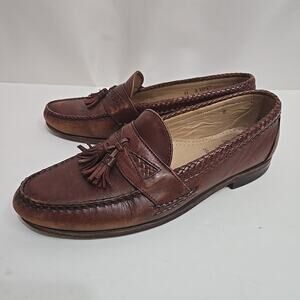 Allen Edmonds Maxfield Tassel Loafers Size 11 D Brown Leather Moc Toe Woven